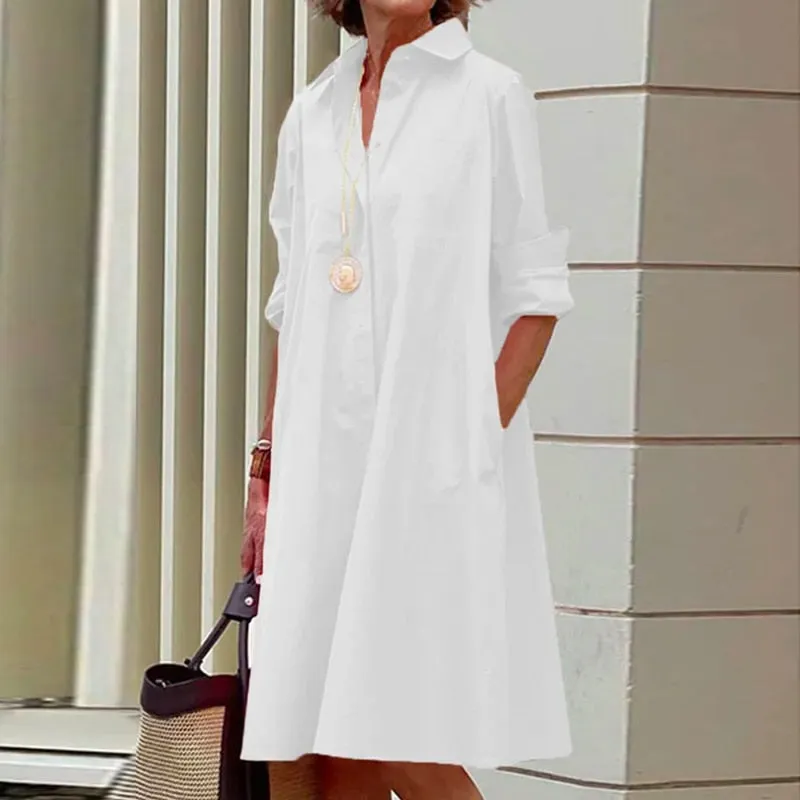 Athena - Elegant dress with collar and pockets