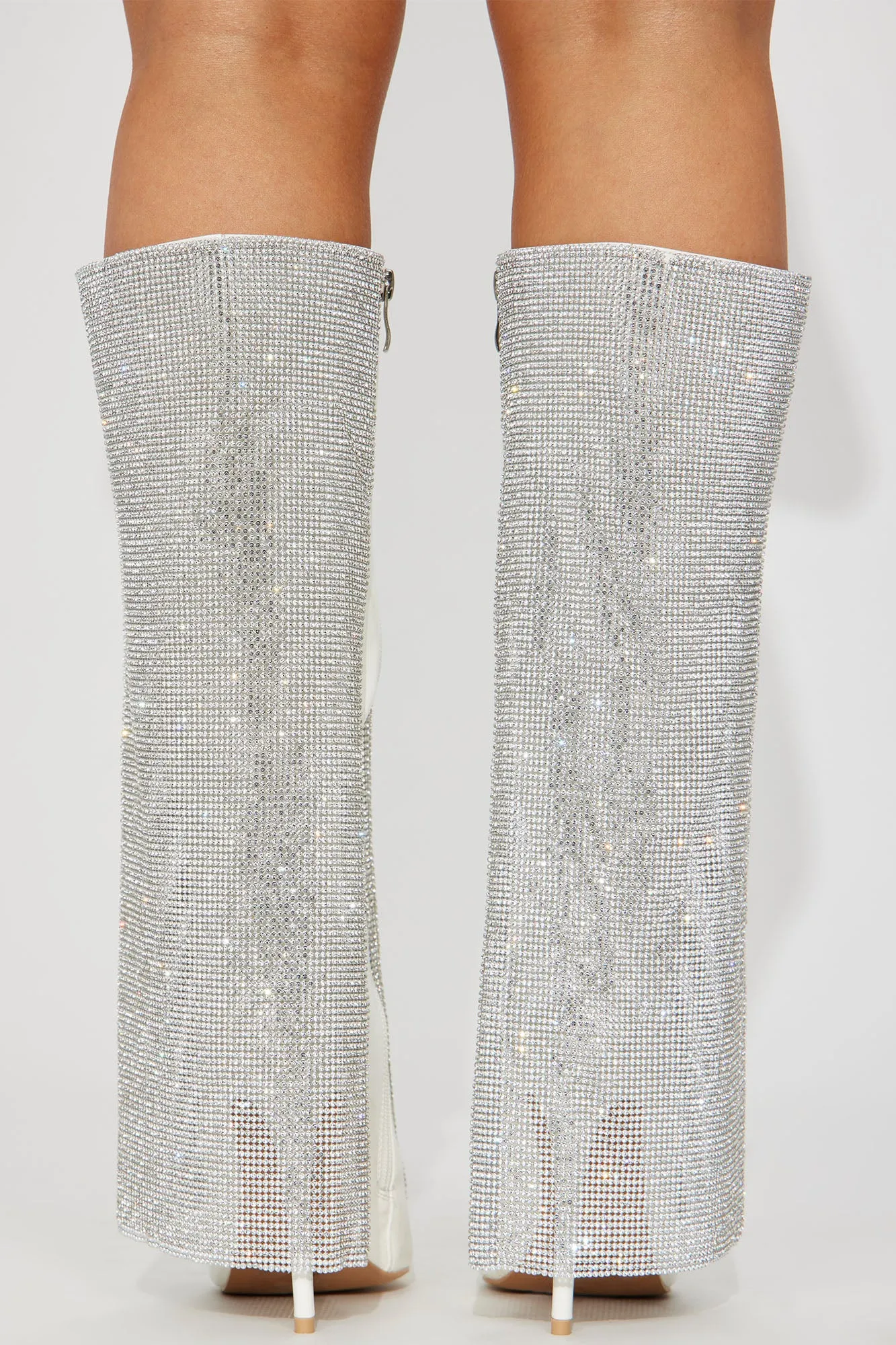 Award Winning Rhinestone Knee High Boots - White
