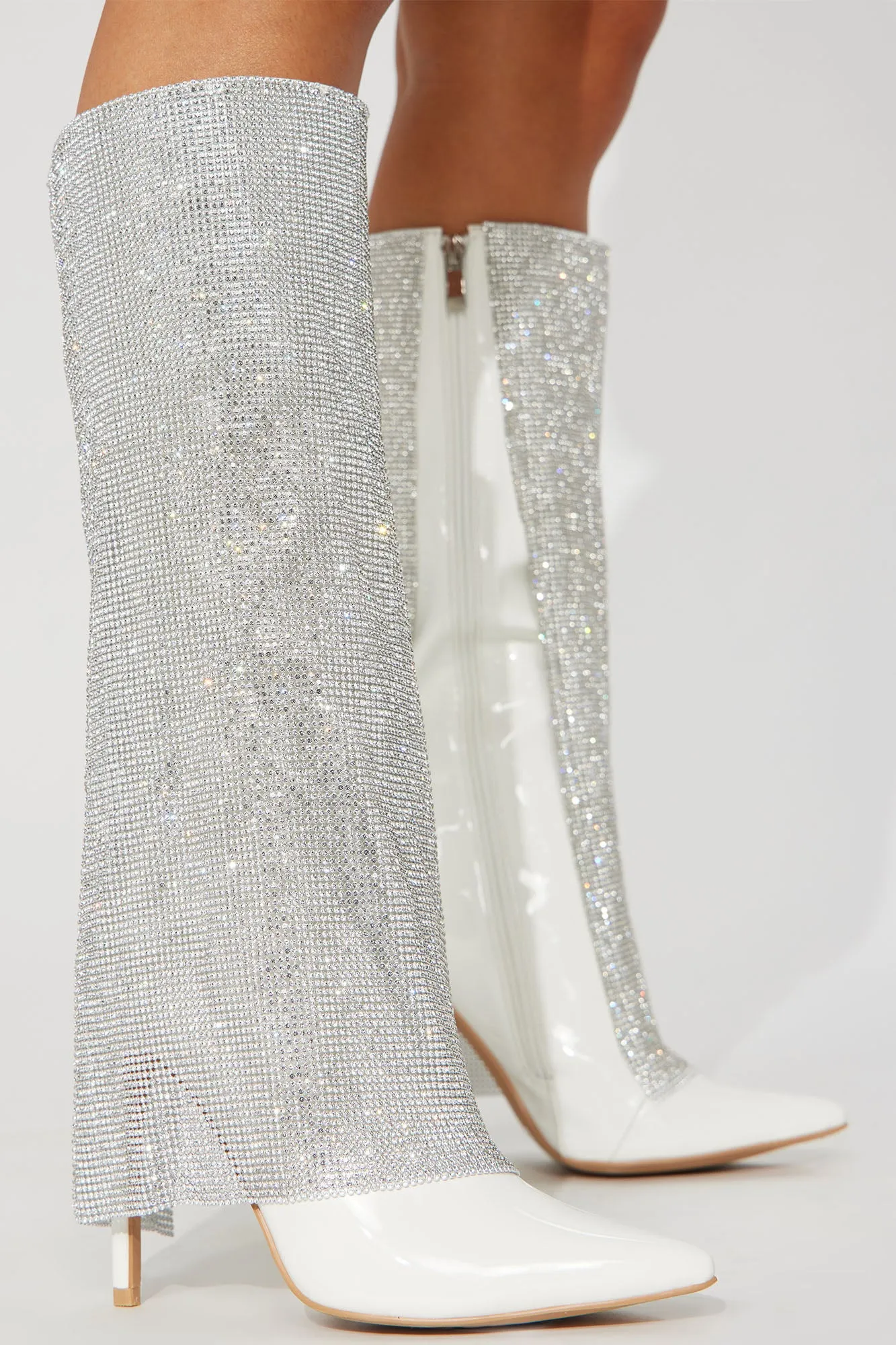 Award Winning Rhinestone Knee High Boots - White