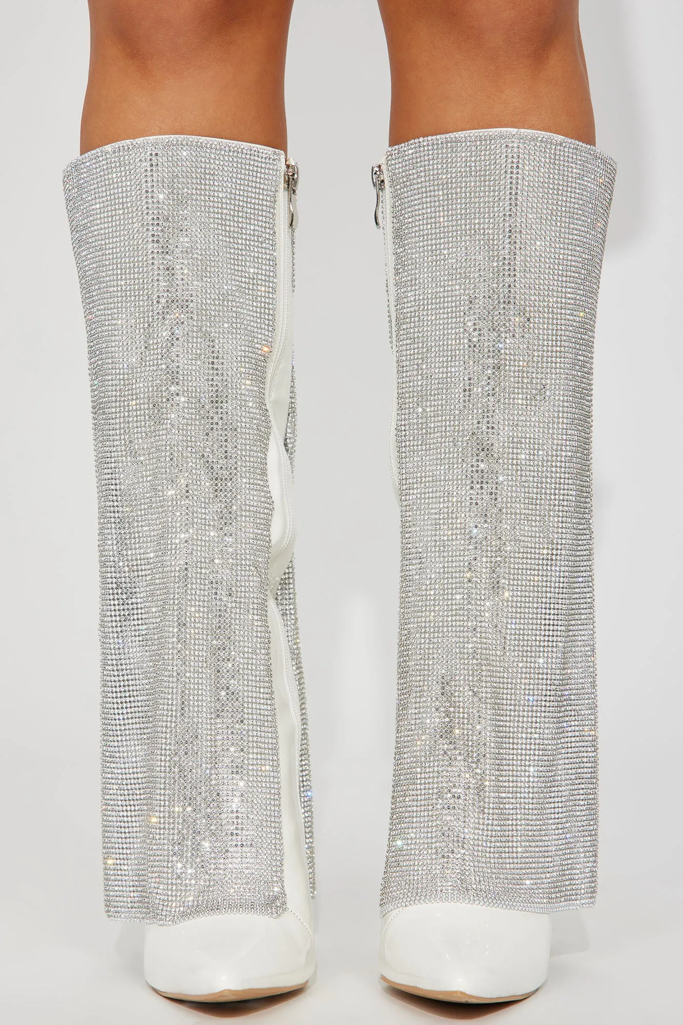 Award Winning Rhinestone Knee High Boots - White