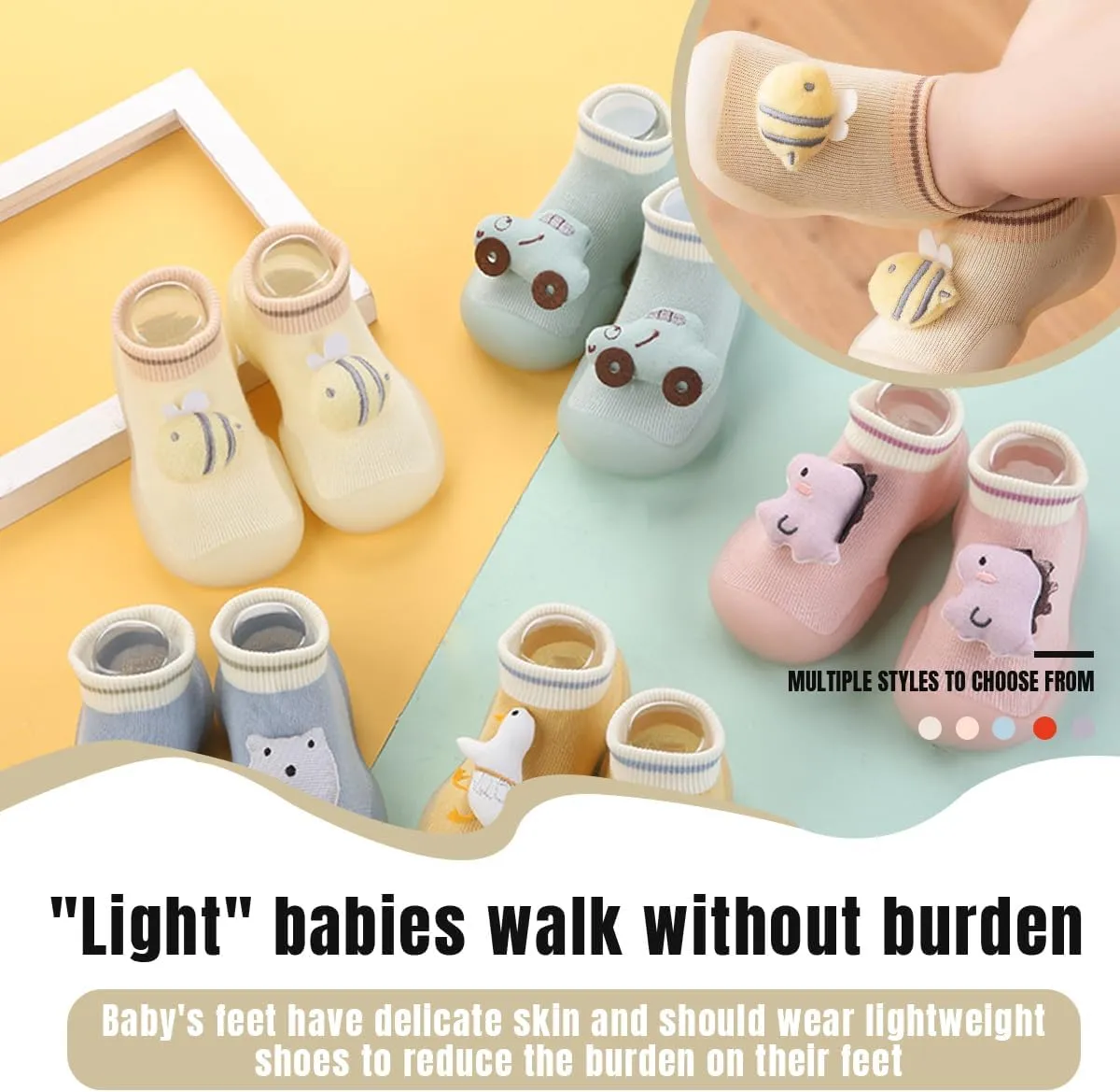 Baby Sock Shoes Boys Girls First Walking Shoes Non Slip Lightweight Toddler Infant Indoor Outdoor