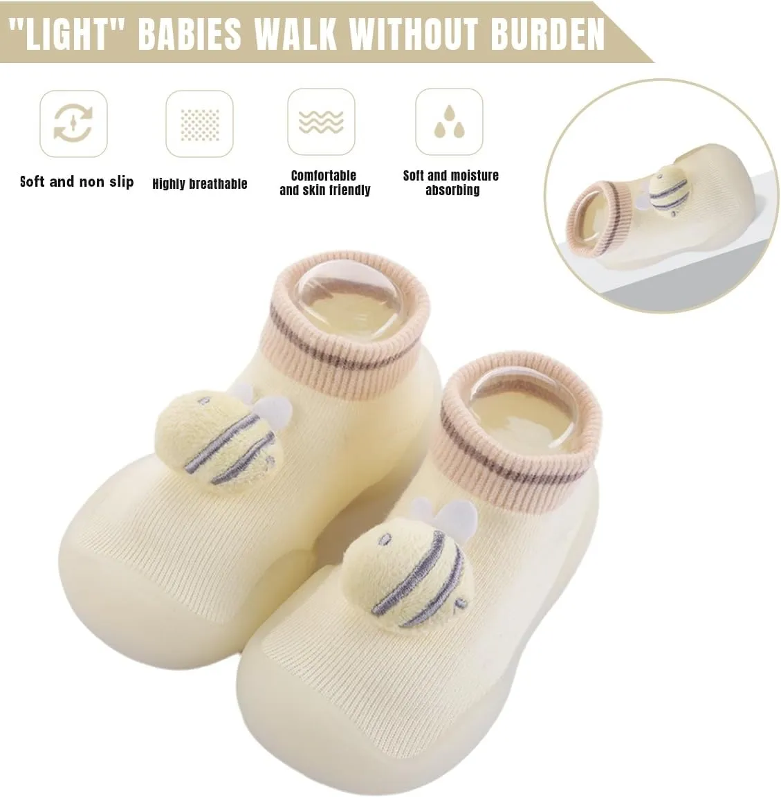 Baby Sock Shoes Boys Girls First Walking Shoes Non Slip Lightweight Toddler Infant Indoor Outdoor