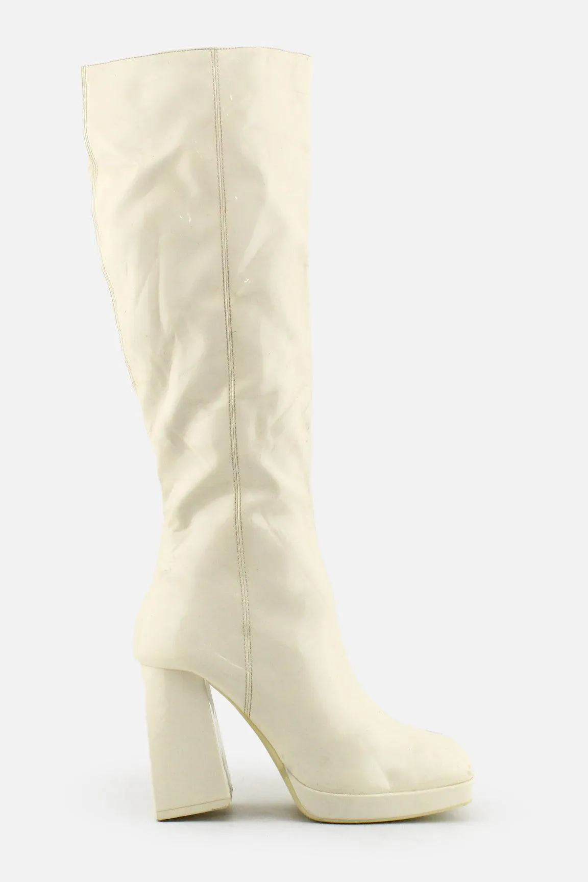 Bershka Zipper Block Knee High Bots | 100% Synthetic Leather