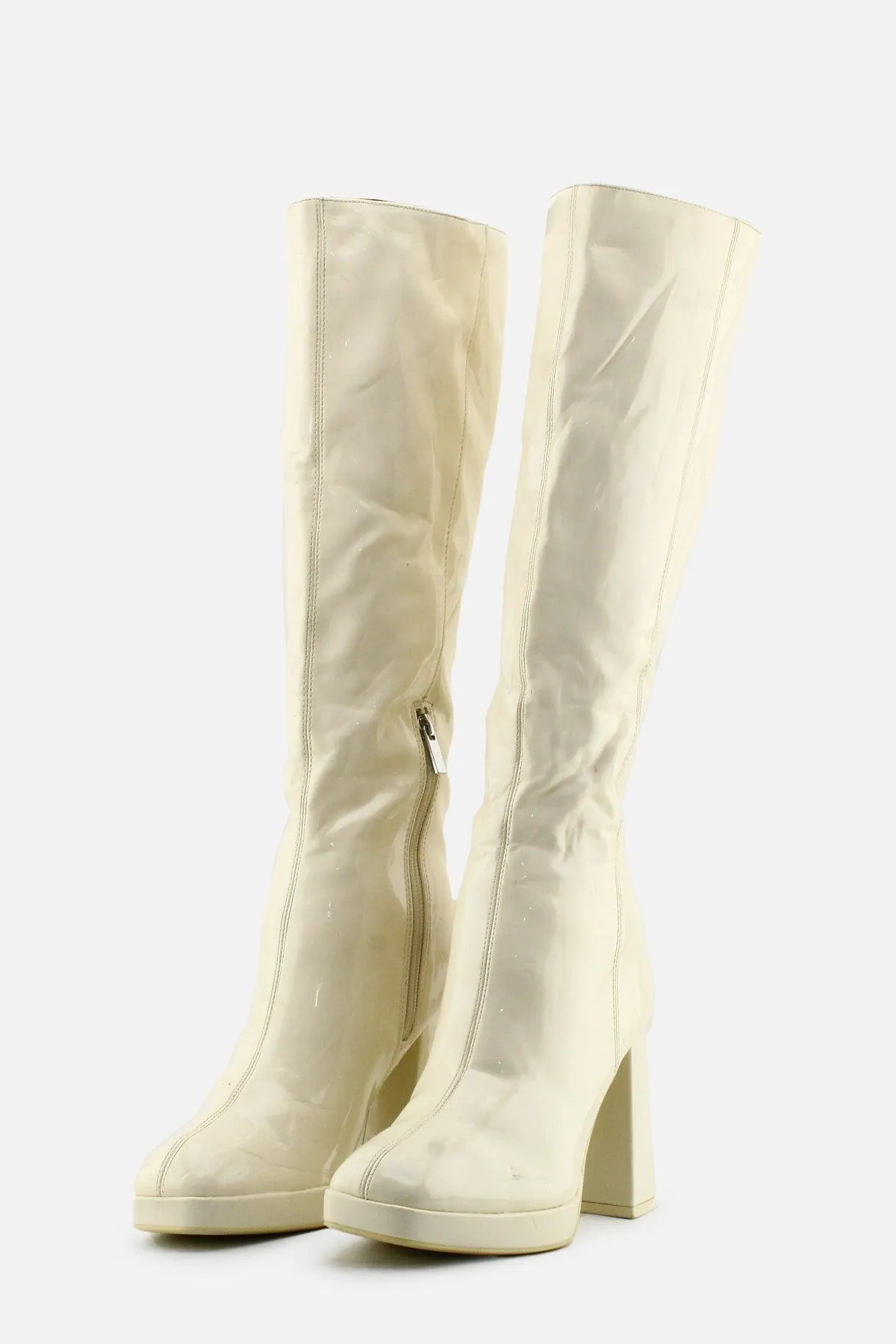 Bershka Zipper Block Knee High Bots | 100% Synthetic Leather