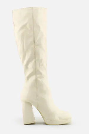 Bershka Zipper Block Knee High Bots | 100% Synthetic Leather