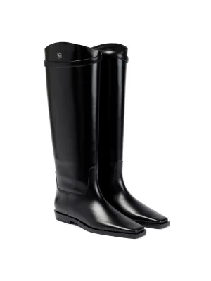 Black leather knee-high boots