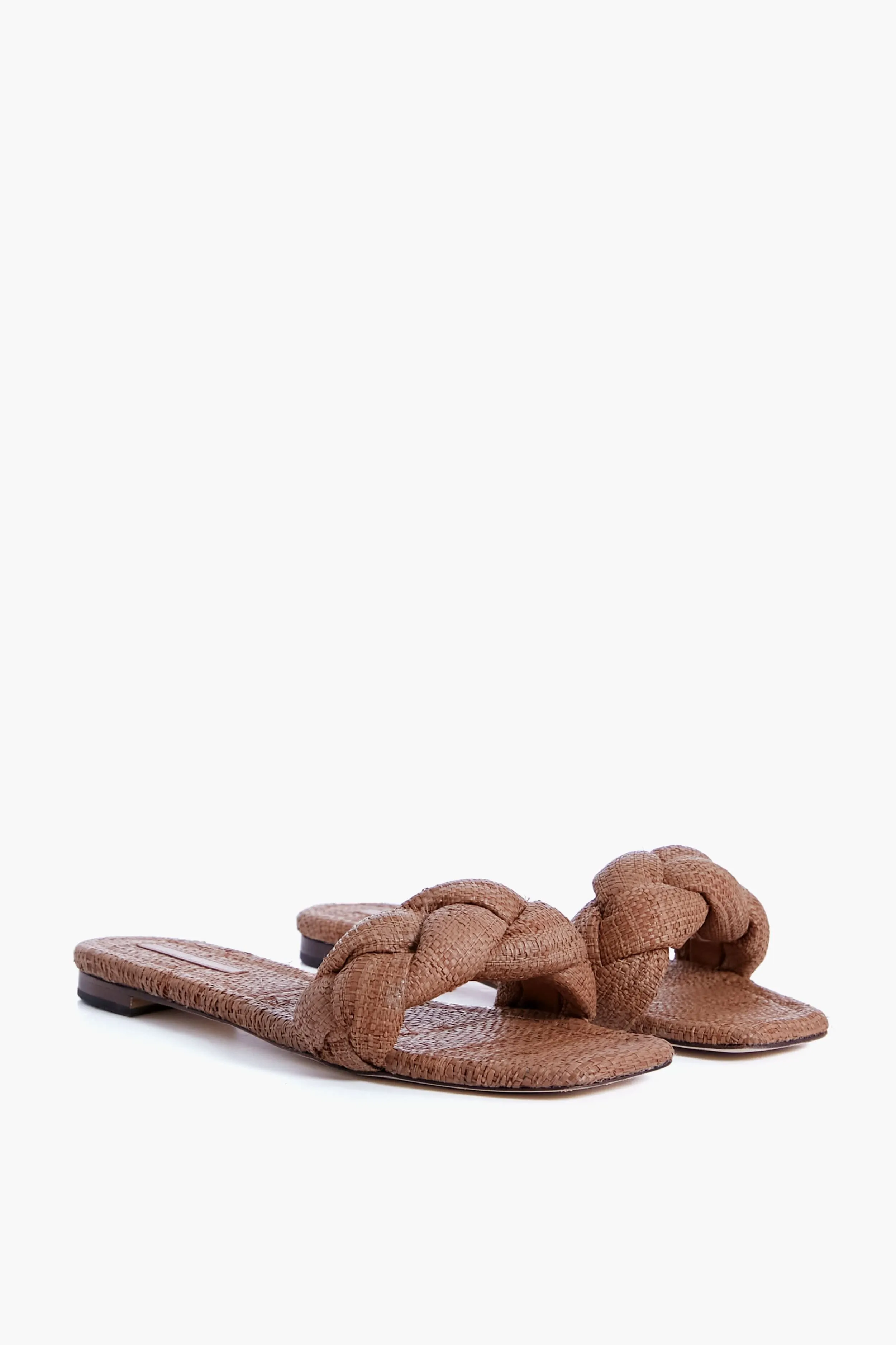Brown Joanna Straw Braided Band Flat Sandal