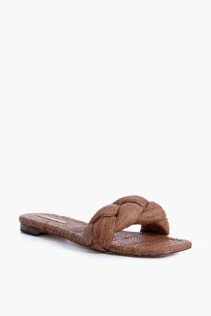 Brown Joanna Straw Braided Band Flat Sandal