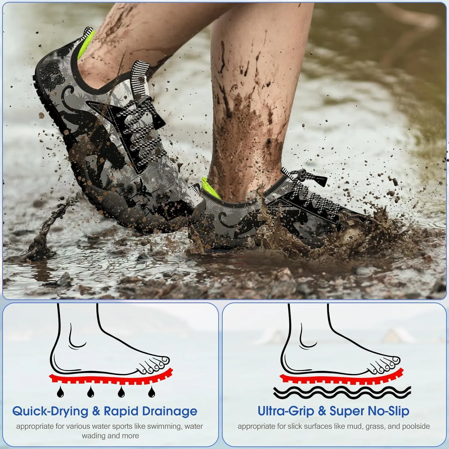 Built-in Heel Grips Water Shoes for Kids Girls Boys Hiking Wide Barefoot Swim Beach Pool Big Kid