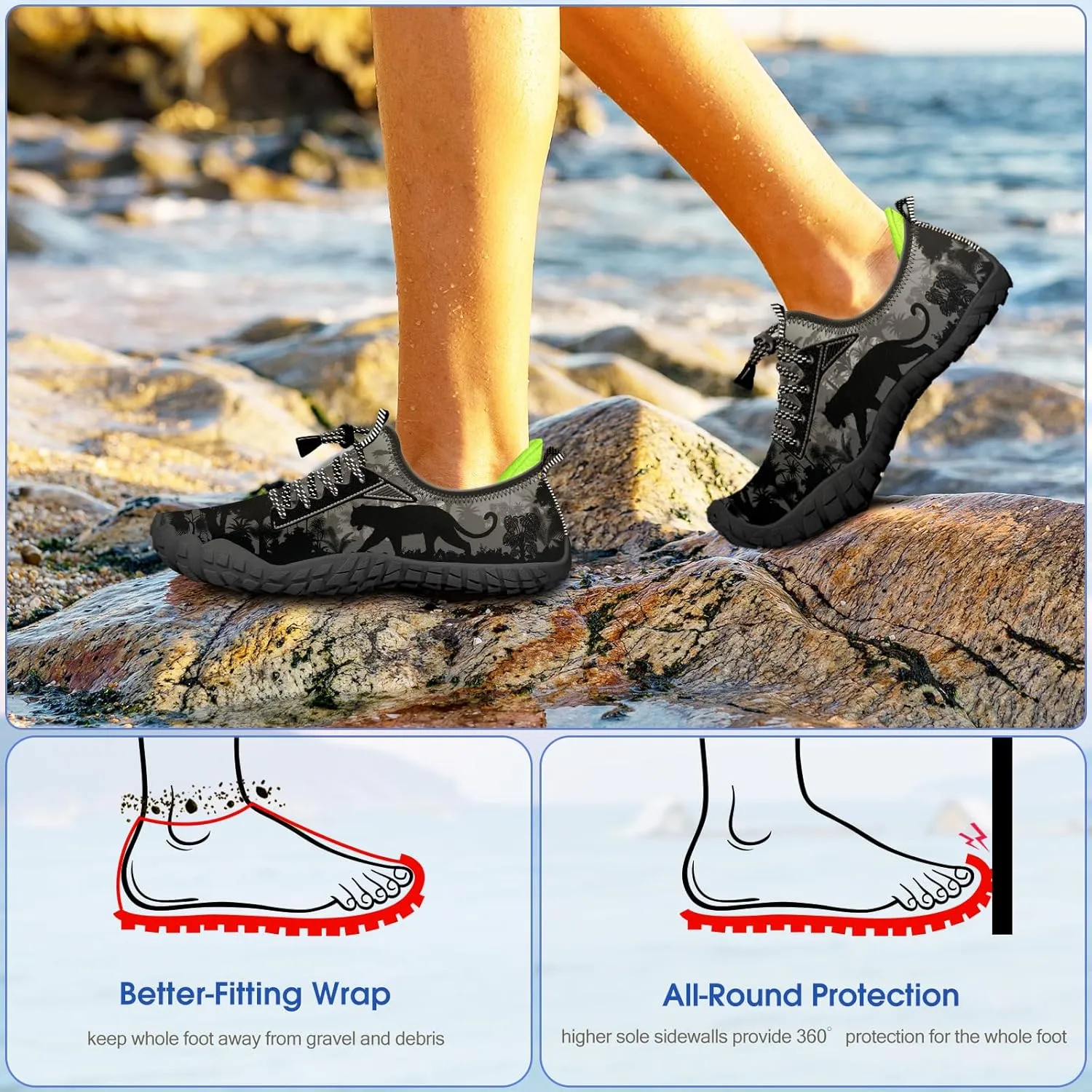 Built-in Heel Grips Water Shoes for Kids Girls Boys Hiking Wide Barefoot Swim Beach Pool Big Kid