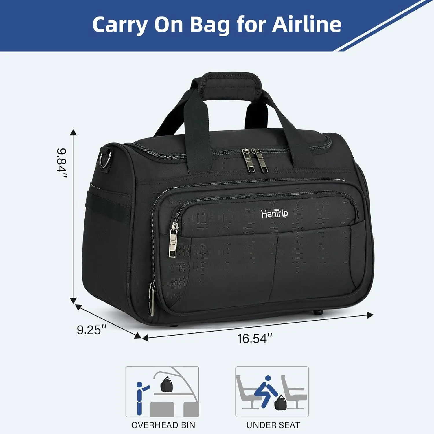 Carry on Duffel Bag Foldable Duffle Bags for Travel, Under Seat Personal Item Bags for Airplanes, Weekender Overnight Mens Travel Tote Bag for Women Small Softside Carry on Luggage (Black)