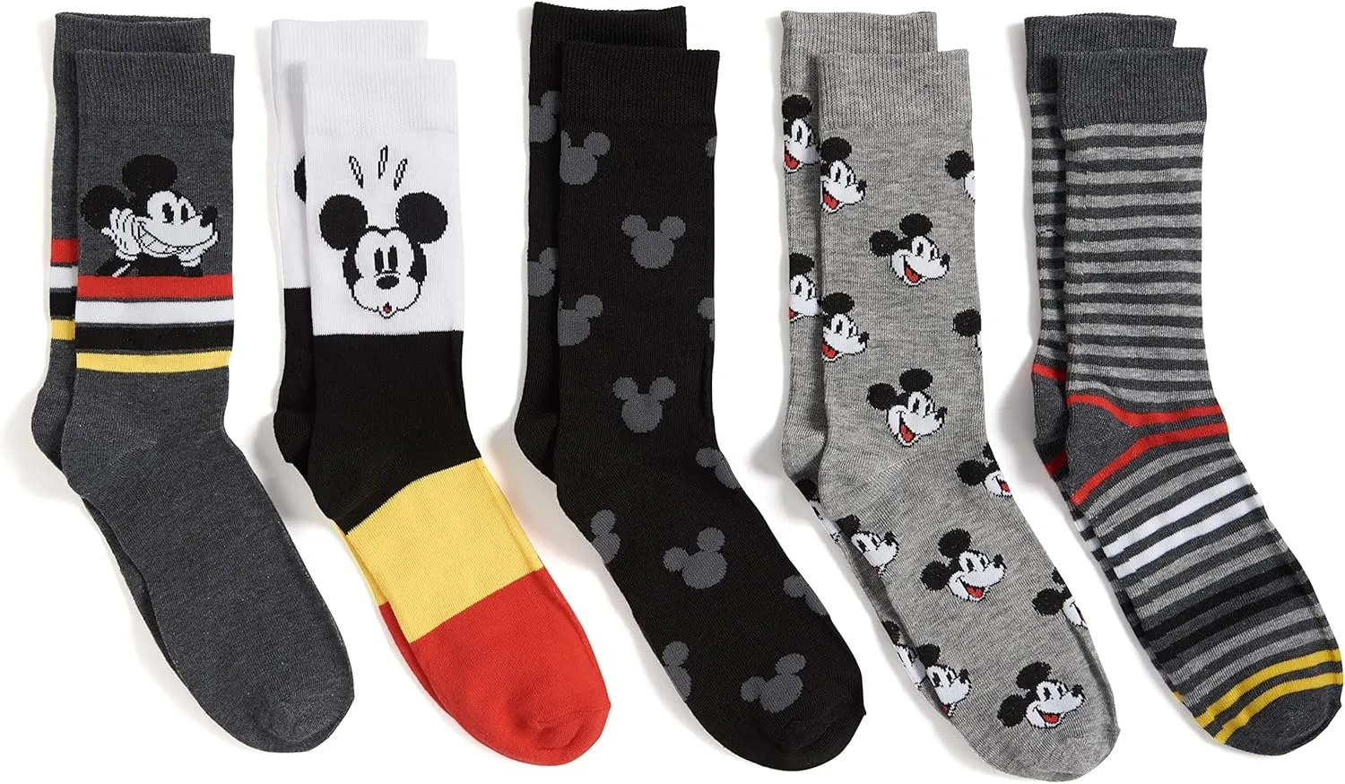 Disney Men's Mickey Mouse 5 Pack Crew Socks