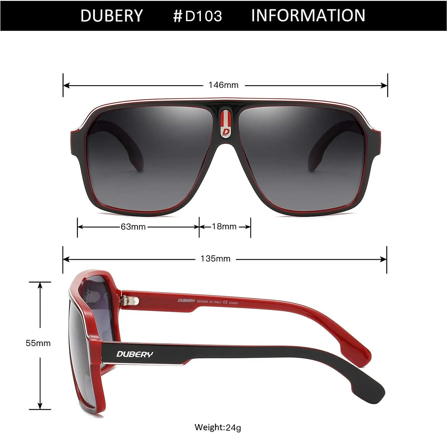 DUBERY Mens Oversized Aviator Sunglasses Classic Large Polarized Lens Shades D103