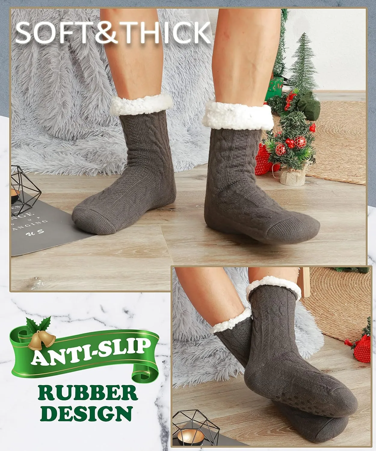 EBMORE Mens Slipper Fuzzy Socks Winter Cozy Fluffy Cabin Warm Fleece Soft Comfy Thick Non Slip Home Socks