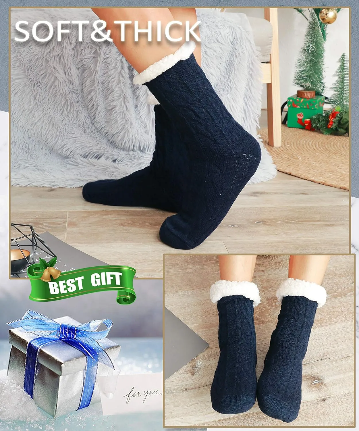 EBMORE Mens Slipper Fuzzy Socks Winter Cozy Fluffy Cabin Warm Fleece Soft Comfy Thick Non Slip Home Socks