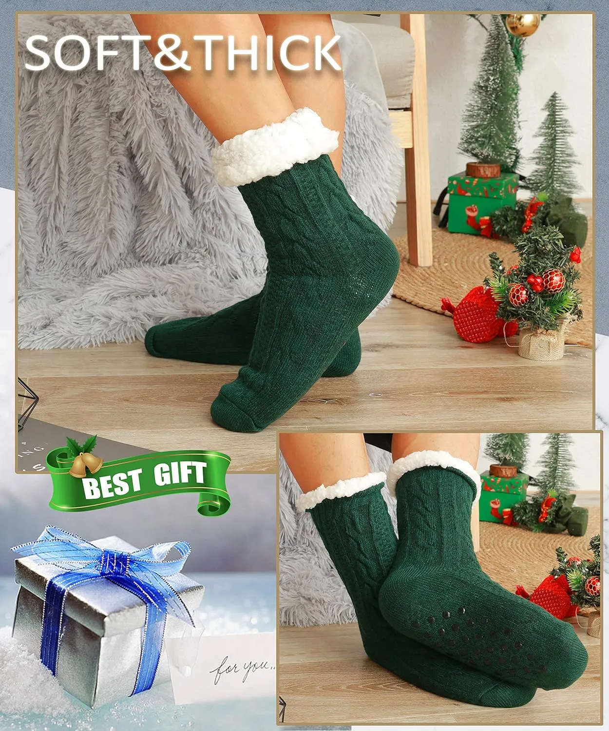 EBMORE Mens Slipper Fuzzy Socks Winter Cozy Fluffy Cabin Warm Fleece Soft Comfy Thick Non Slip Home Socks