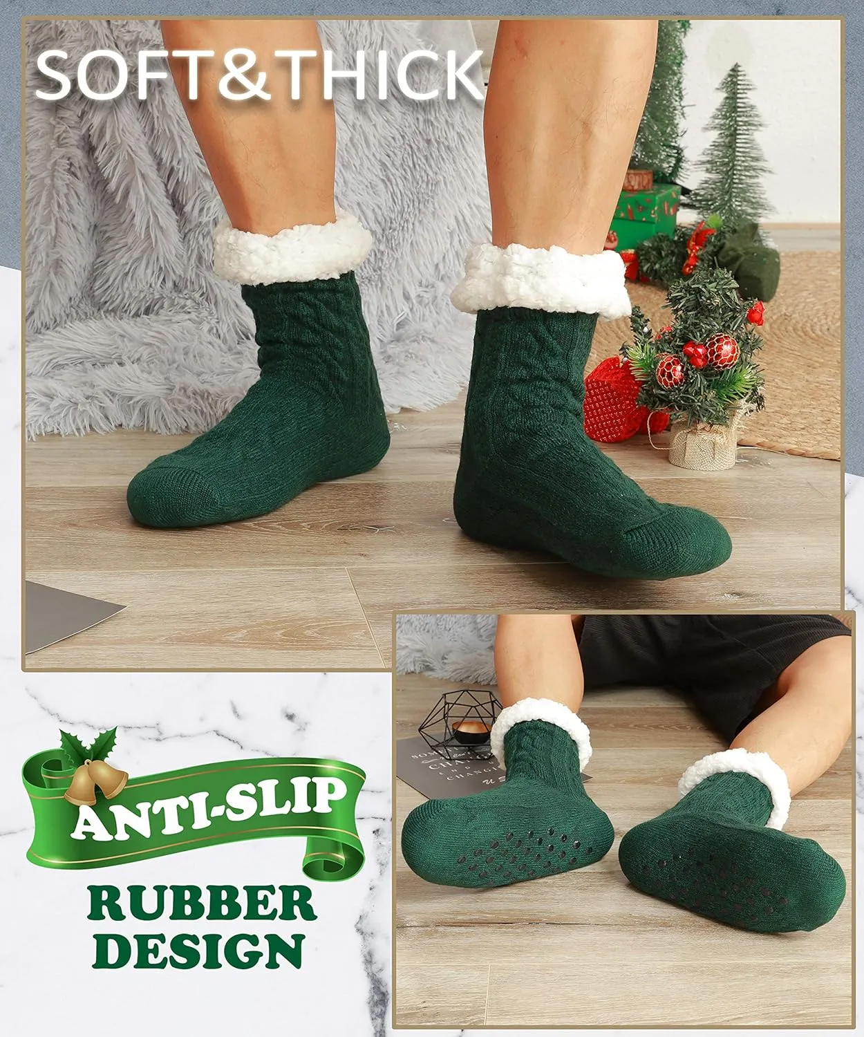 EBMORE Mens Slipper Fuzzy Socks Winter Cozy Fluffy Cabin Warm Fleece Soft Comfy Thick Non Slip Home Socks