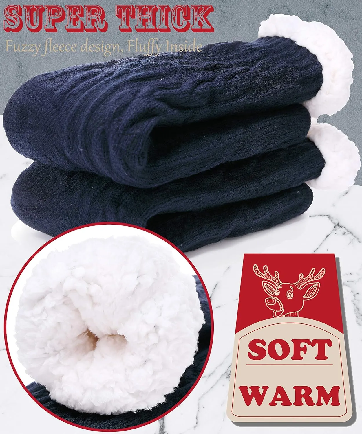 EBMORE Mens Slipper Fuzzy Socks Winter Cozy Fluffy Cabin Warm Fleece Soft Comfy Thick Non Slip Home Socks