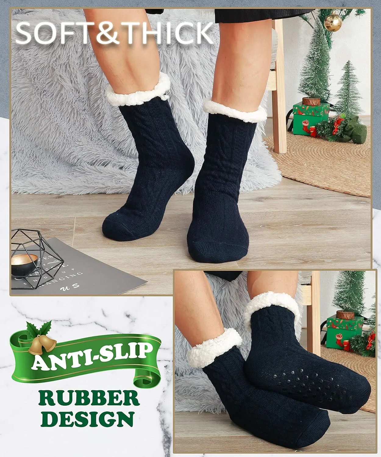 EBMORE Mens Slipper Fuzzy Socks Winter Cozy Fluffy Cabin Warm Fleece Soft Comfy Thick Non Slip Home Socks