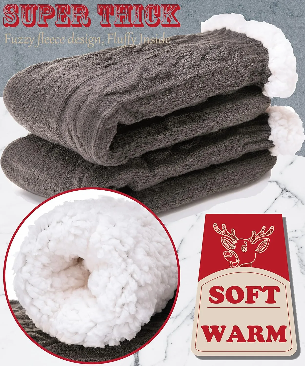 EBMORE Mens Slipper Fuzzy Socks Winter Cozy Fluffy Cabin Warm Fleece Soft Comfy Thick Non Slip Home Socks