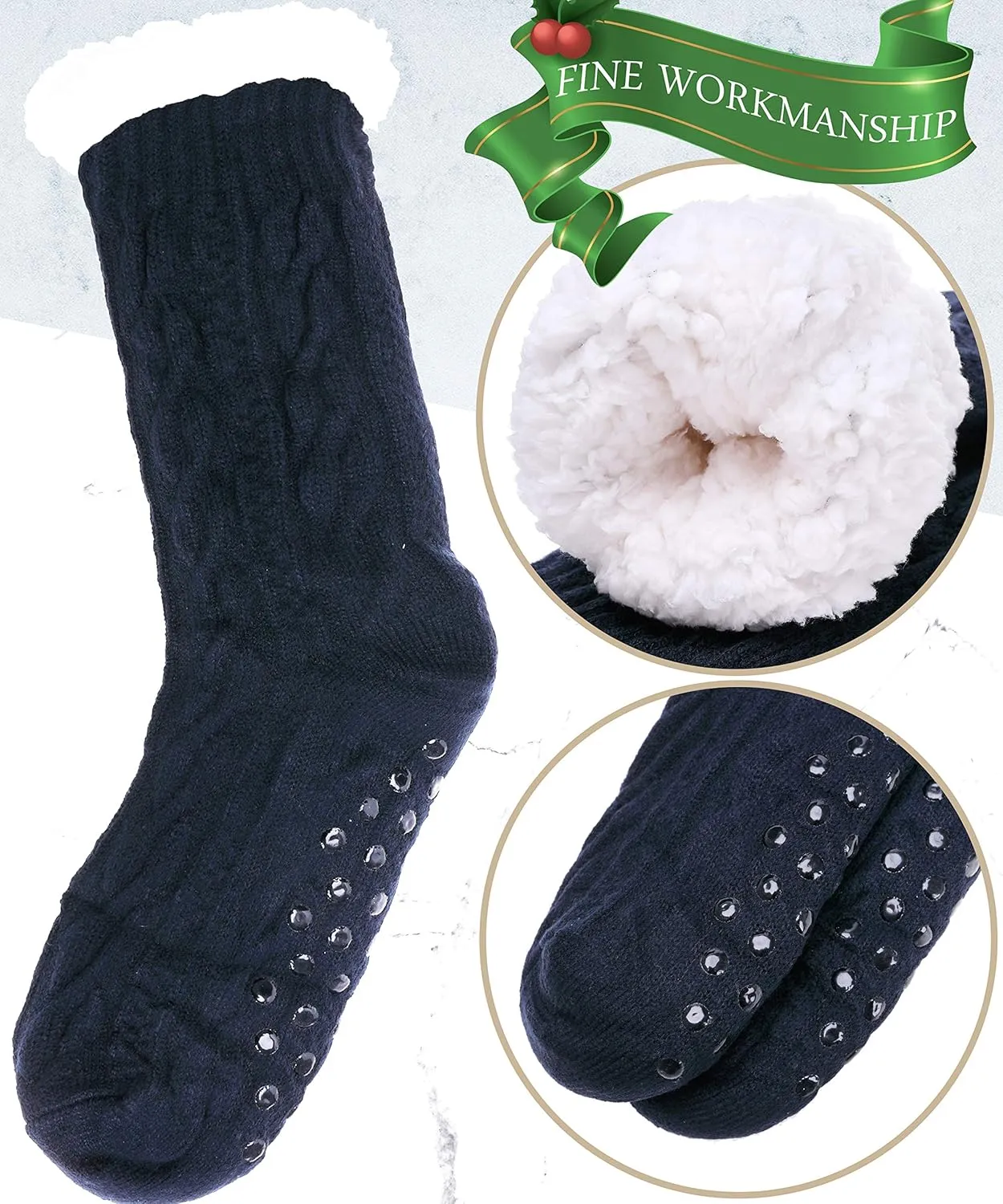 EBMORE Mens Slipper Fuzzy Socks Winter Cozy Fluffy Cabin Warm Fleece Soft Comfy Thick Non Slip Home Socks