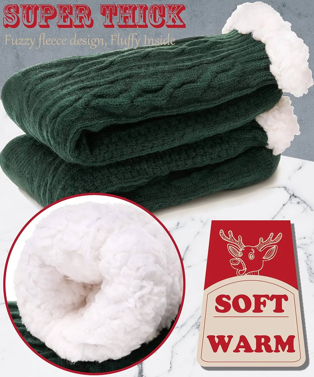 EBMORE Mens Slipper Fuzzy Socks Winter Cozy Fluffy Cabin Warm Fleece Soft Comfy Thick Non Slip Home Socks