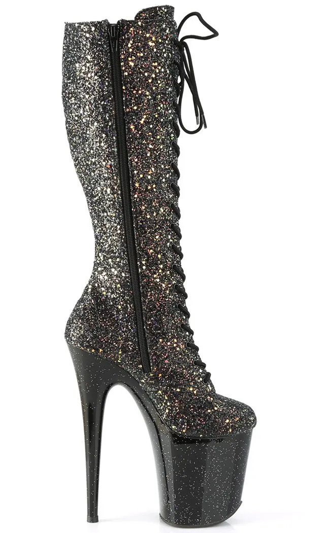 FLAMINGO-2020MG Black Multi Glitter Knee High Boots