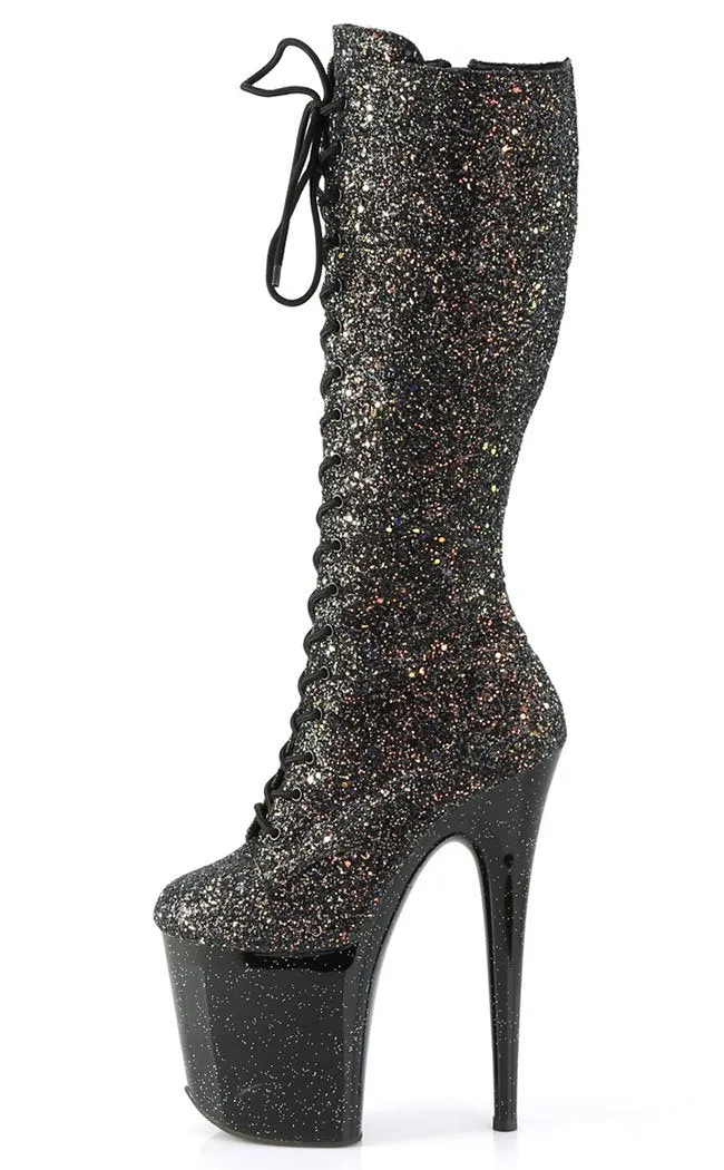 FLAMINGO-2020MG Black Multi Glitter Knee High Boots