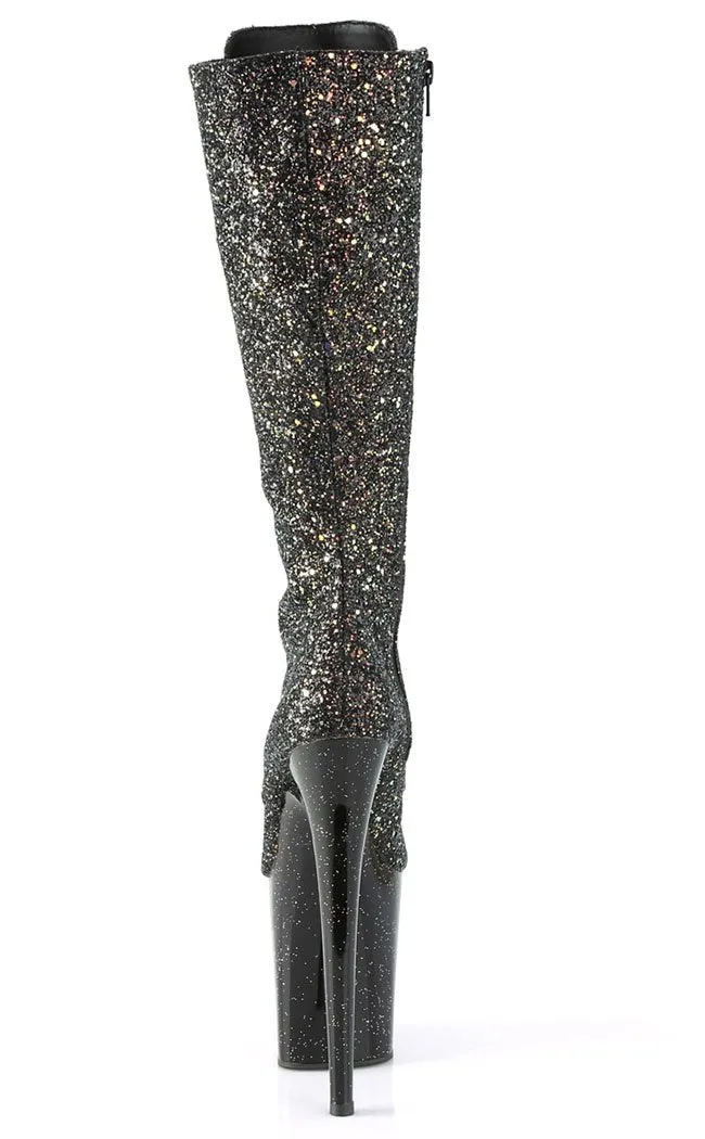 FLAMINGO-2020MG Black Multi Glitter Knee High Boots