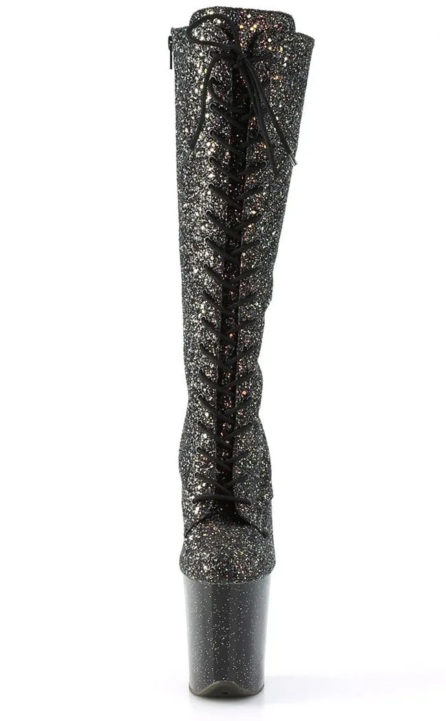 FLAMINGO-2020MG Black Multi Glitter Knee High Boots