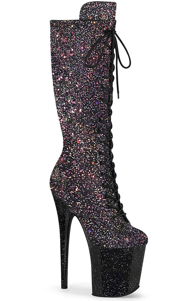 FLAMINGO-2020MG Black Multi Glitter Knee High Boots