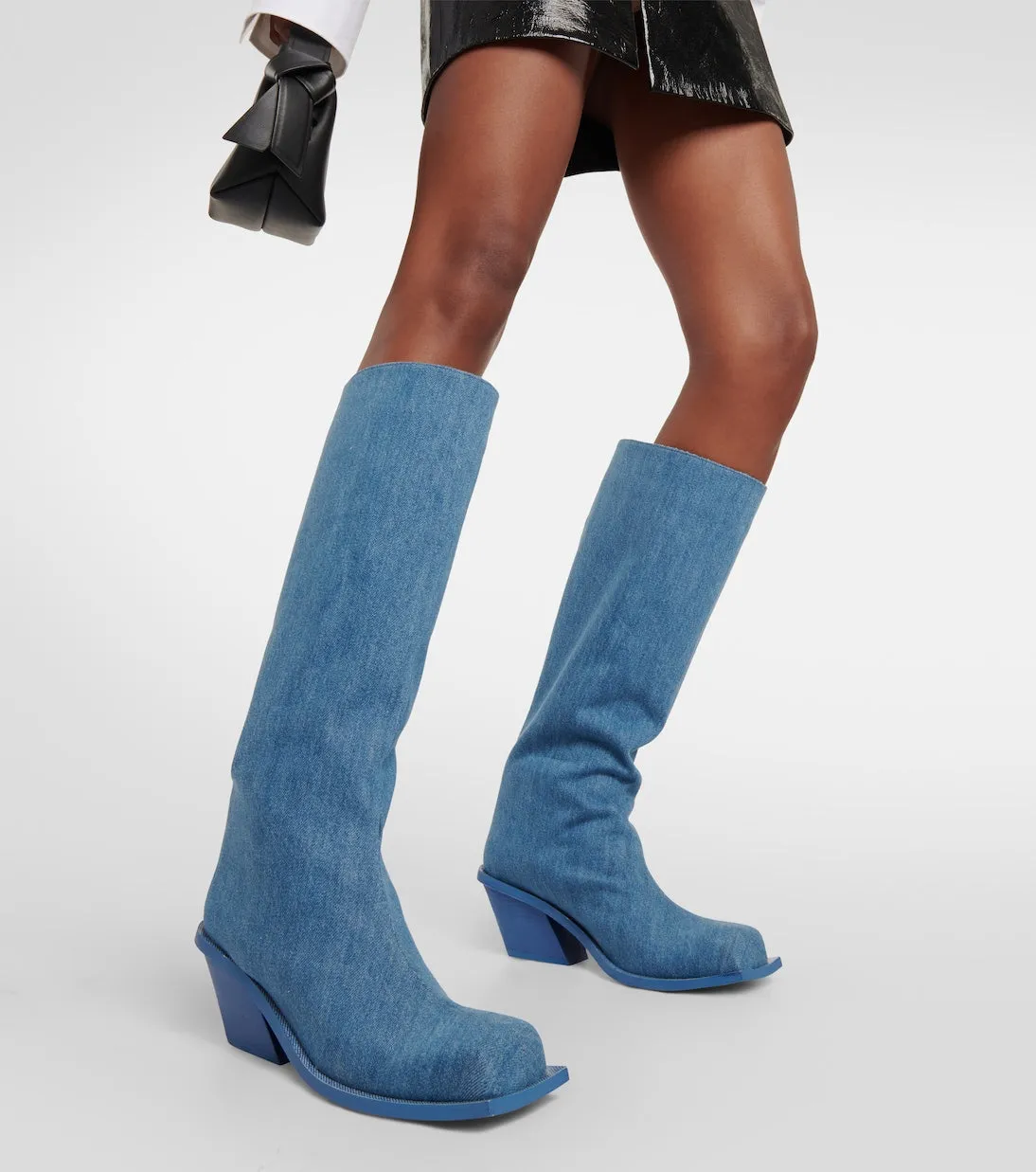 Gia Borghini blondine knee-high denim boots, blue