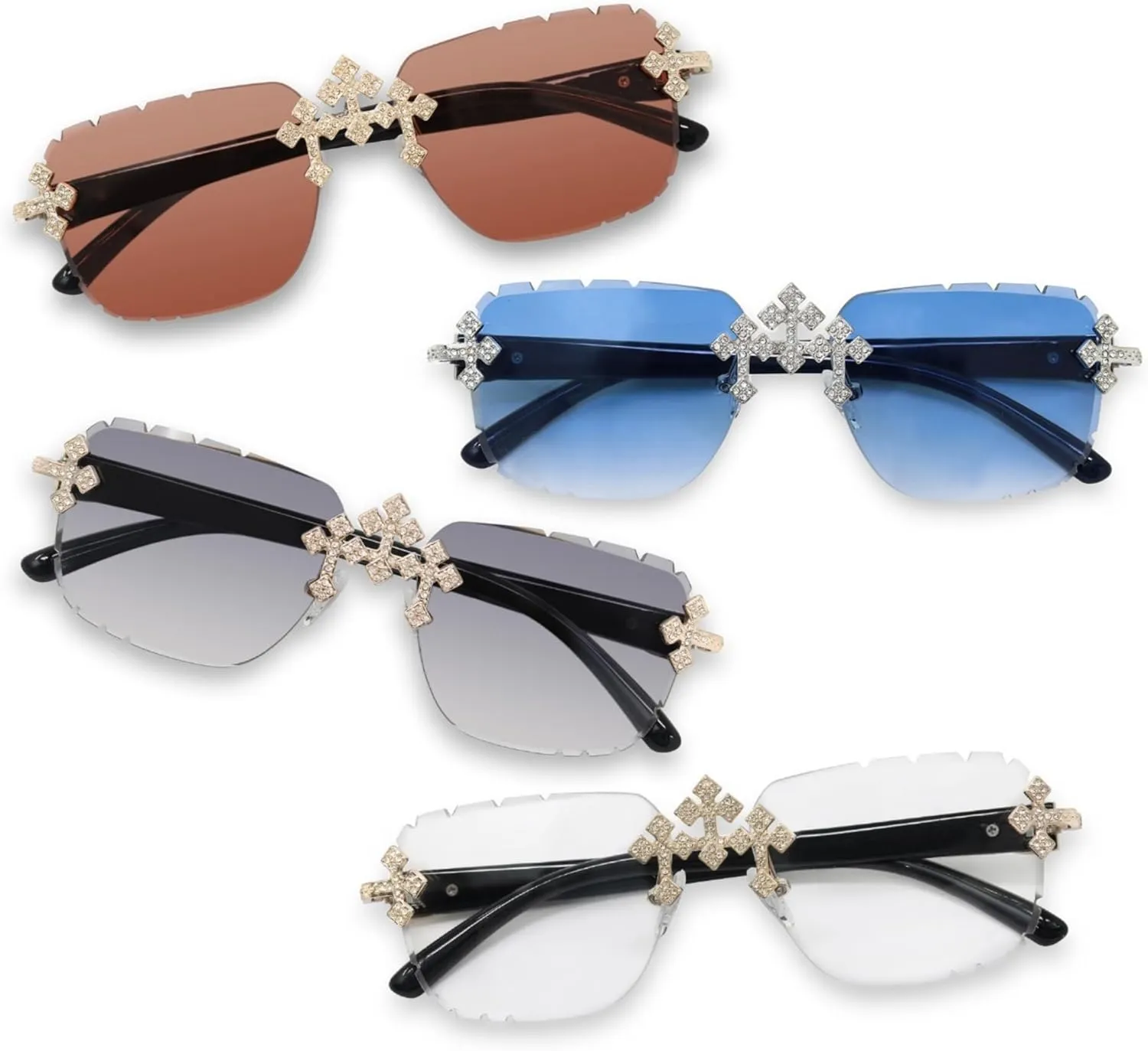 ICE STAR Triple Cross Iced-Out Sunglasses ?C Frameless Design Shades for Men & Women, Hip-Hop Fashion Eyewear
