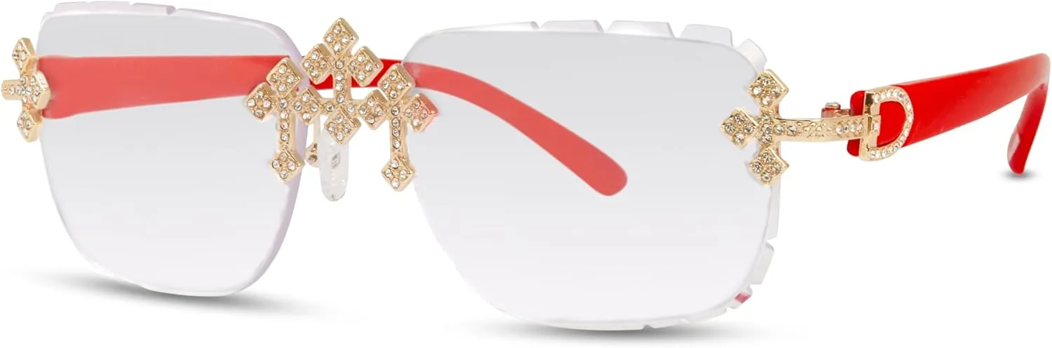 ICE STAR Triple Cross Iced-Out Sunglasses ?C Frameless Design Shades for Men & Women, Hip-Hop Fashion Eyewear