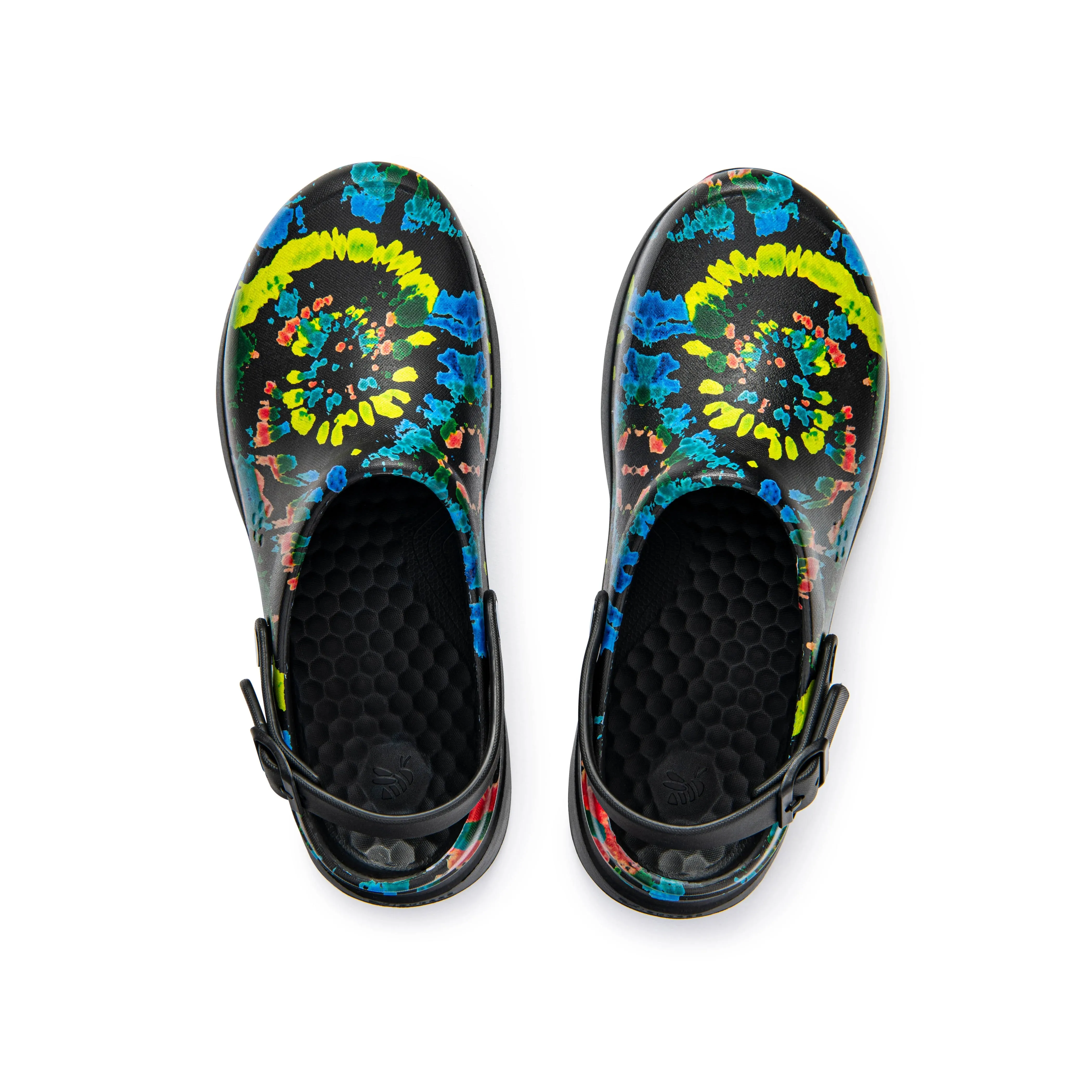 Joybees Womens Work Clog Graphic Black Spiral Tie Dye