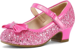 K KomForme Girl's Dress Shoes Mary Jane Glitter 1.5 in Low Heel Wedding Party Princess Shoes for Toddler/Little/Big Kids