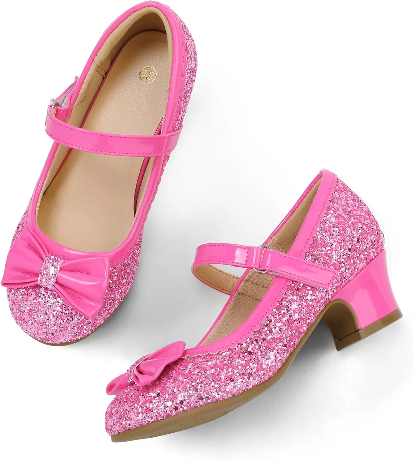 K KomForme Girl's Dress Shoes Mary Jane Glitter 1.5 in Low Heel Wedding Party Princess Shoes for Toddler/Little/Big Kids