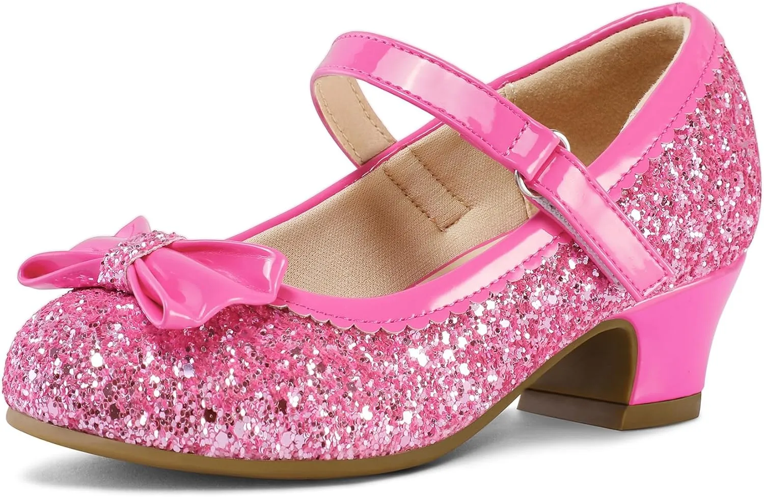 K KomForme Girl's Dress Shoes Mary Jane Glitter 1.5 in Low Heel Wedding Party Princess Shoes for Toddler/Little/Big Kids
