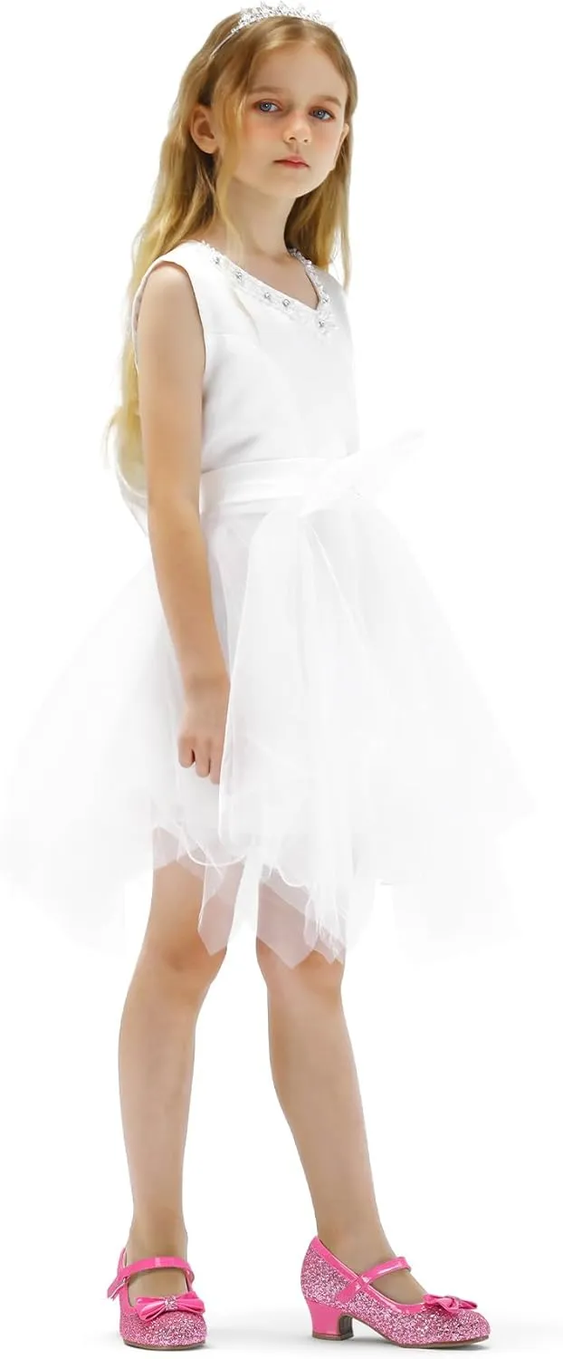 K KomForme Girl's Dress Shoes Mary Jane Glitter 1.5 in Low Heel Wedding Party Princess Shoes for Toddler/Little/Big Kids