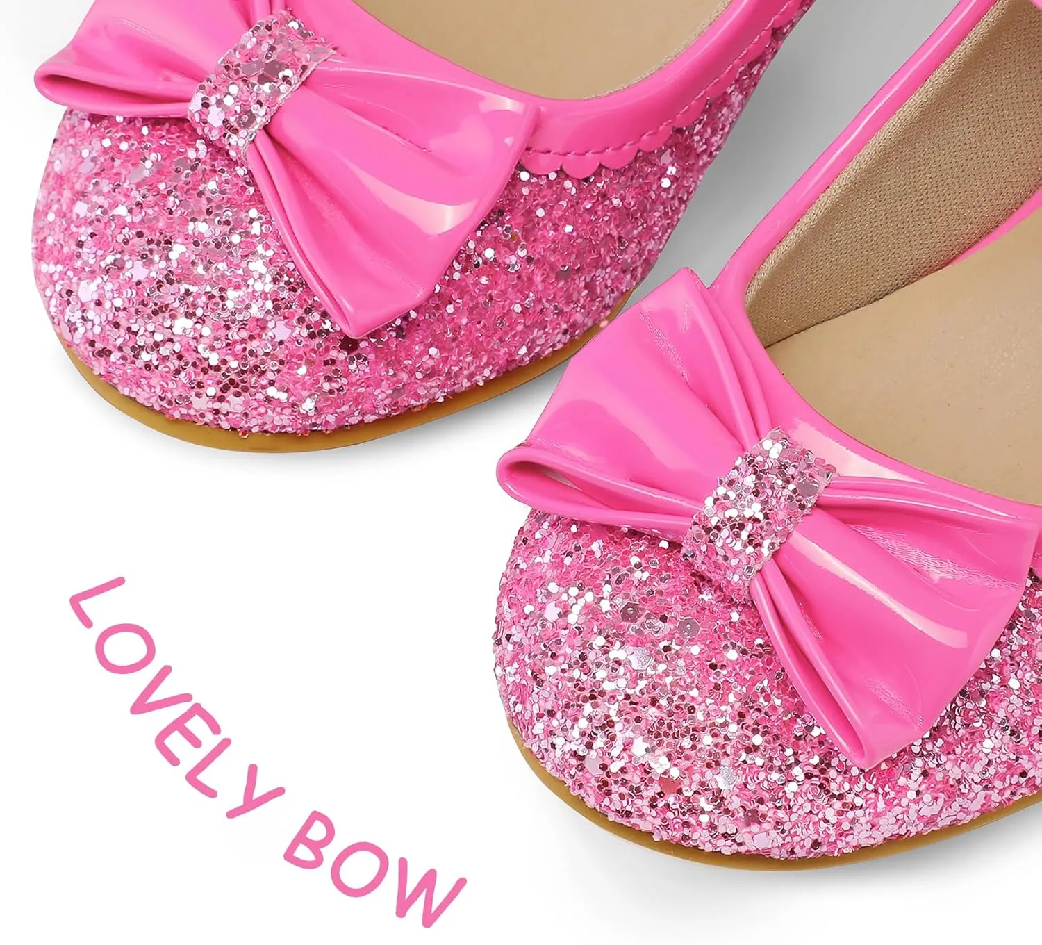 K KomForme Girl's Dress Shoes Mary Jane Glitter 1.5 in Low Heel Wedding Party Princess Shoes for Toddler/Little/Big Kids
