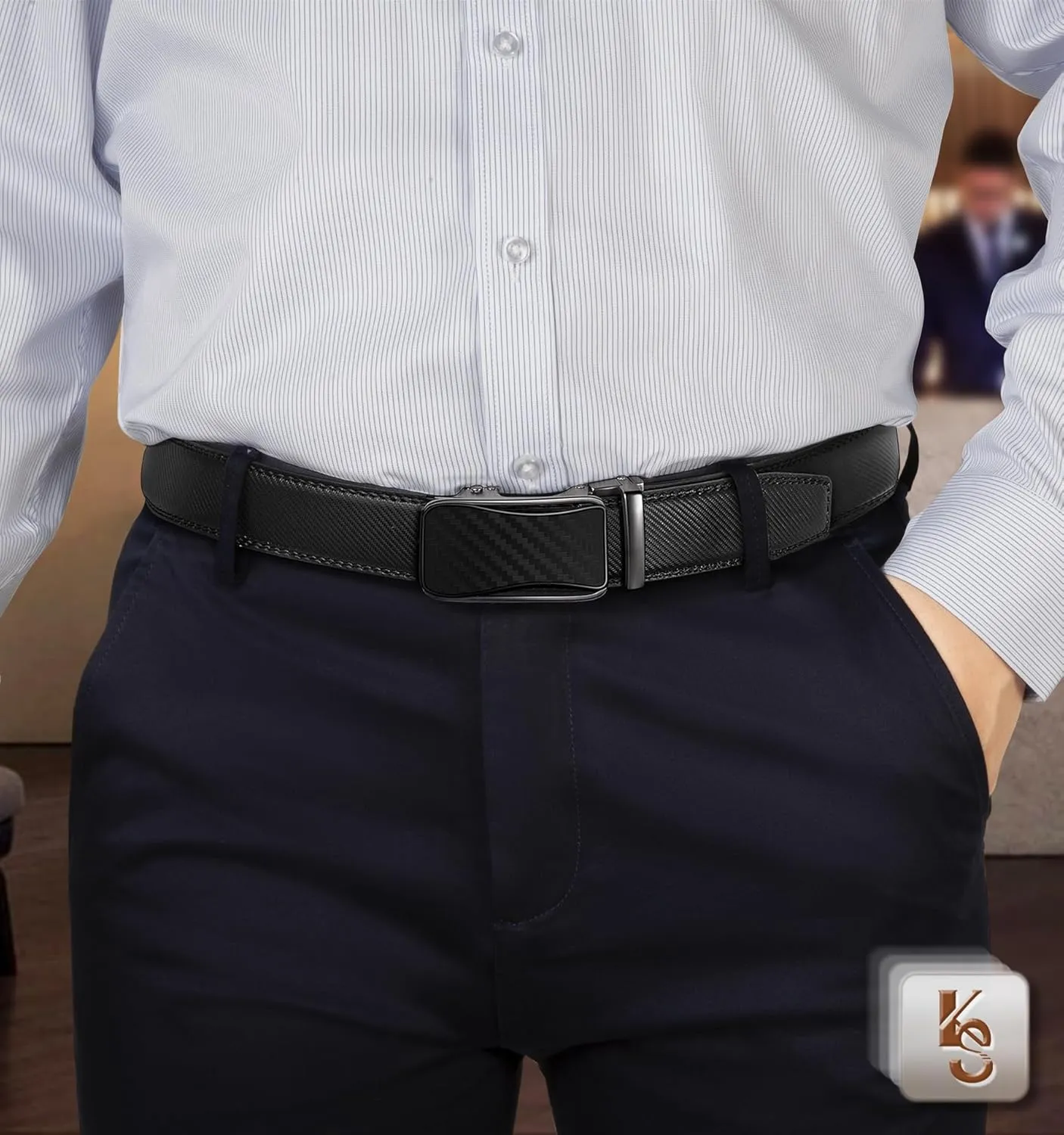 KEMISANT Mens Ratchet Belt 2 Units,Sliding Belt For Gift Mens Dress Casual 1 3/8",Size Adjustable