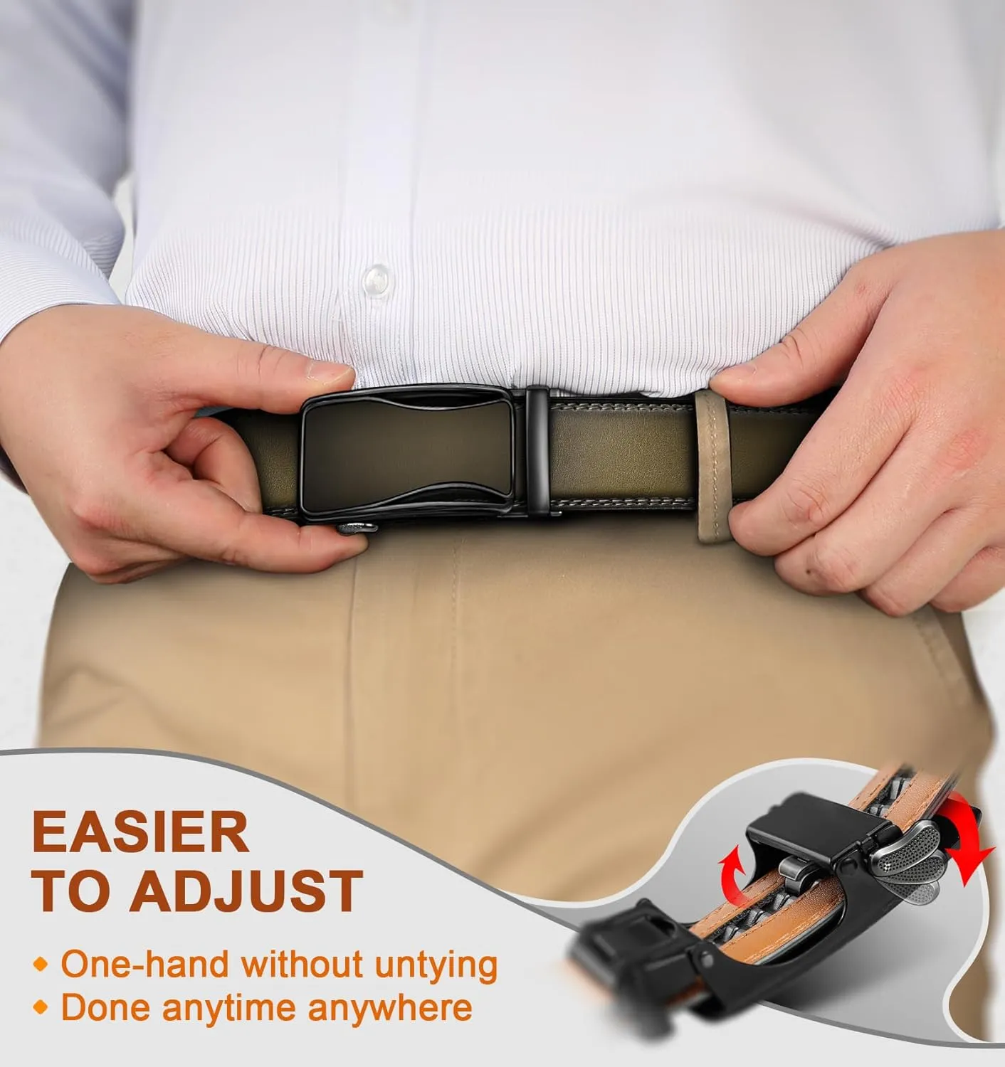KEMISANT Mens Ratchet Belt 2 Units,Sliding Belt For Gift Mens Dress Casual 1 3/8",Size Adjustable