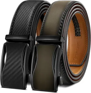 KEMISANT Mens Ratchet Belt 2 Units,Sliding Belt For Gift Mens Dress Casual 1 3/8",Size Adjustable