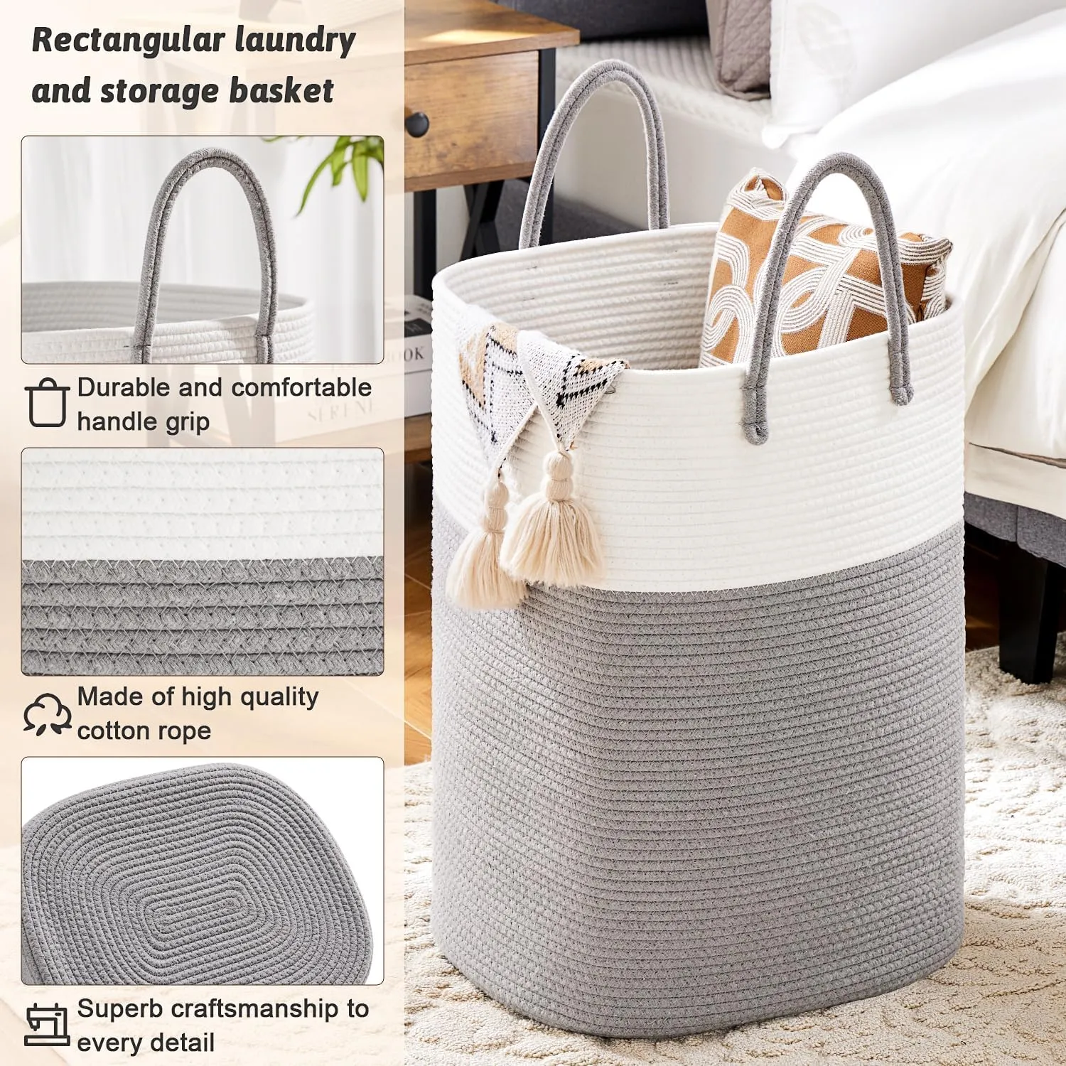 Laundry Basket,Woven Cotton Rope Laundry Hamper Sorters,100L Versatile Storage for Dirty Clothes,Baby Toys,and Blankets in Bathroom, Nursery,and Living Room