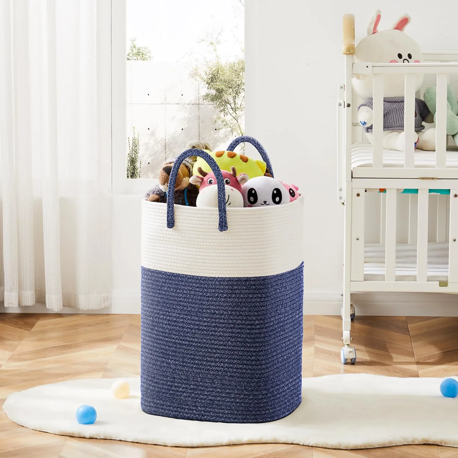 Laundry Basket,Woven Cotton Rope Laundry Hamper Sorters,100L Versatile Storage for Dirty Clothes,Baby Toys,and Blankets in Bathroom, Nursery,and Living Room