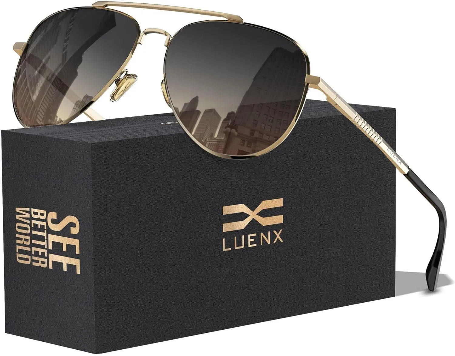 LUENX Aviator Sunglasses for Men Women Polarized Driving Classic Shades - UV 400 Protection with Accessories 60MM