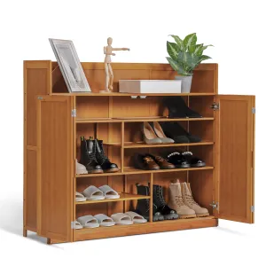 modern Bamboo 6 Tiers Shoe Cabinet with Door, Storage 21 Pairs of Shoes, Brown Varnished, for Home