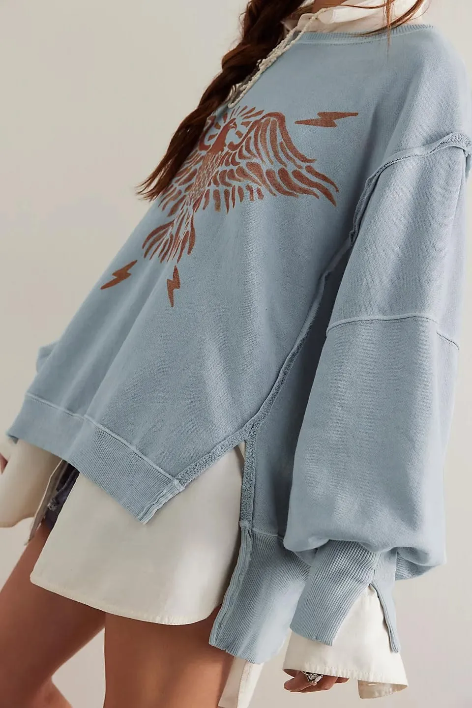 Oversized Graphic Swearshirts Women Y2k Crewneck Long Sleeve Drop Shoulder Shirts Top Vintage Jacket Sweater