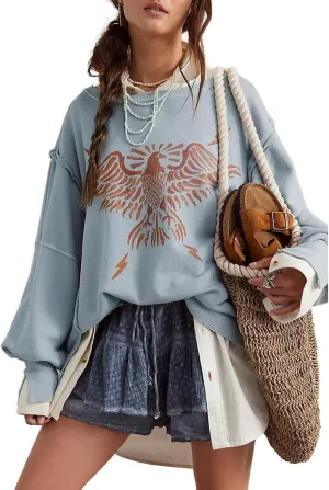 Oversized Graphic Swearshirts Women Y2k Crewneck Long Sleeve Drop Shoulder Shirts Top Vintage Jacket Sweater