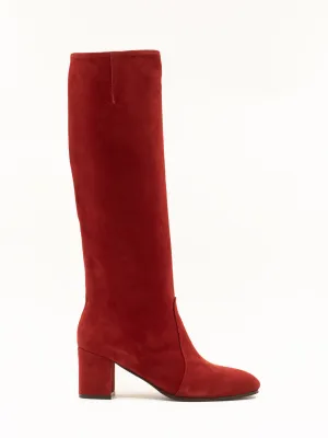 Red Suede Knee-High Boots